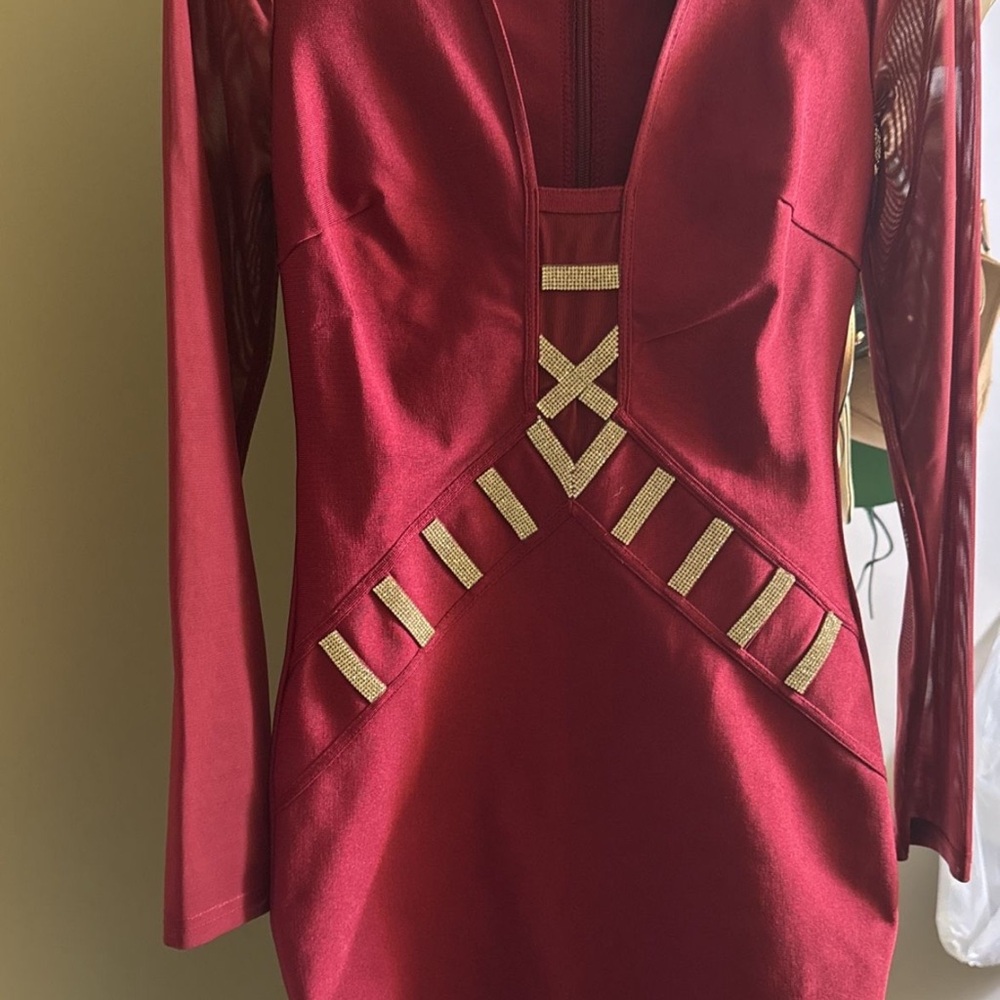 Elegant Red Dress with Gold Accents